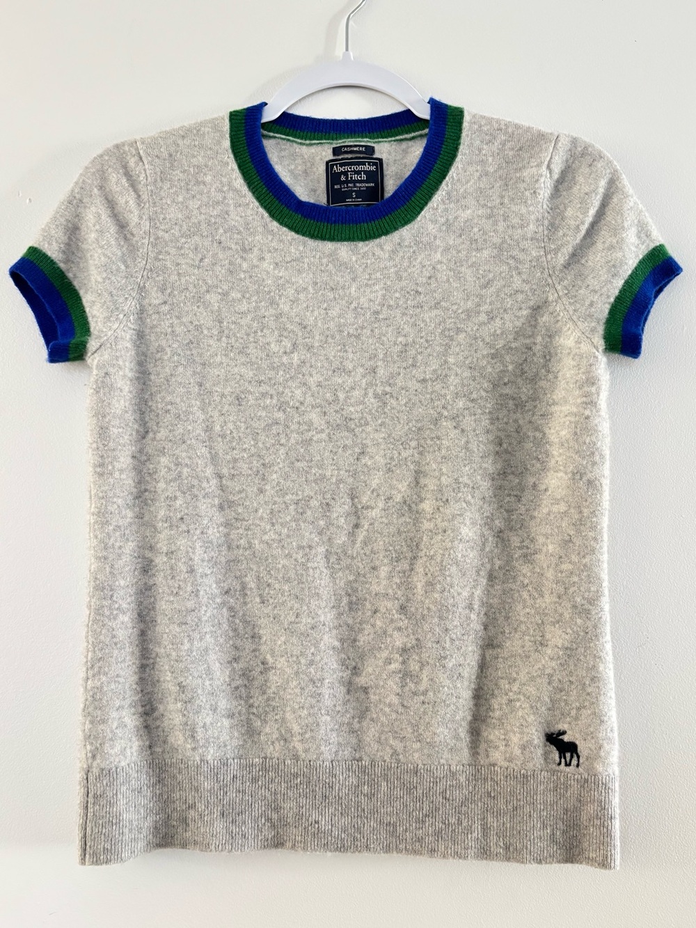 Abercrombie & Fitch Cashmere Heather Gray Short-Sleeve with Blue & Green Trim